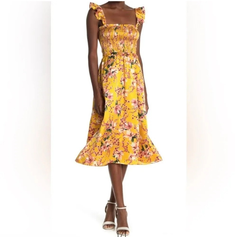 Cami NYC Katelyn dress midi yellow floral silk size medium